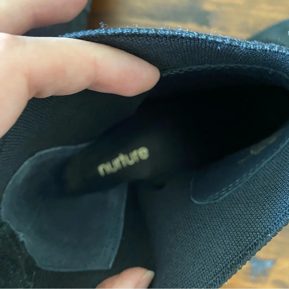 NURTURE‎ Francie Suede Ankle Low Wedge Elastic Gore Boots Size 10 Charcoal Black